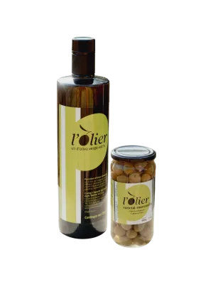 Lot ampolla 0,75l d'oli d'oliva verge extra d'Olier+ olives arbequines