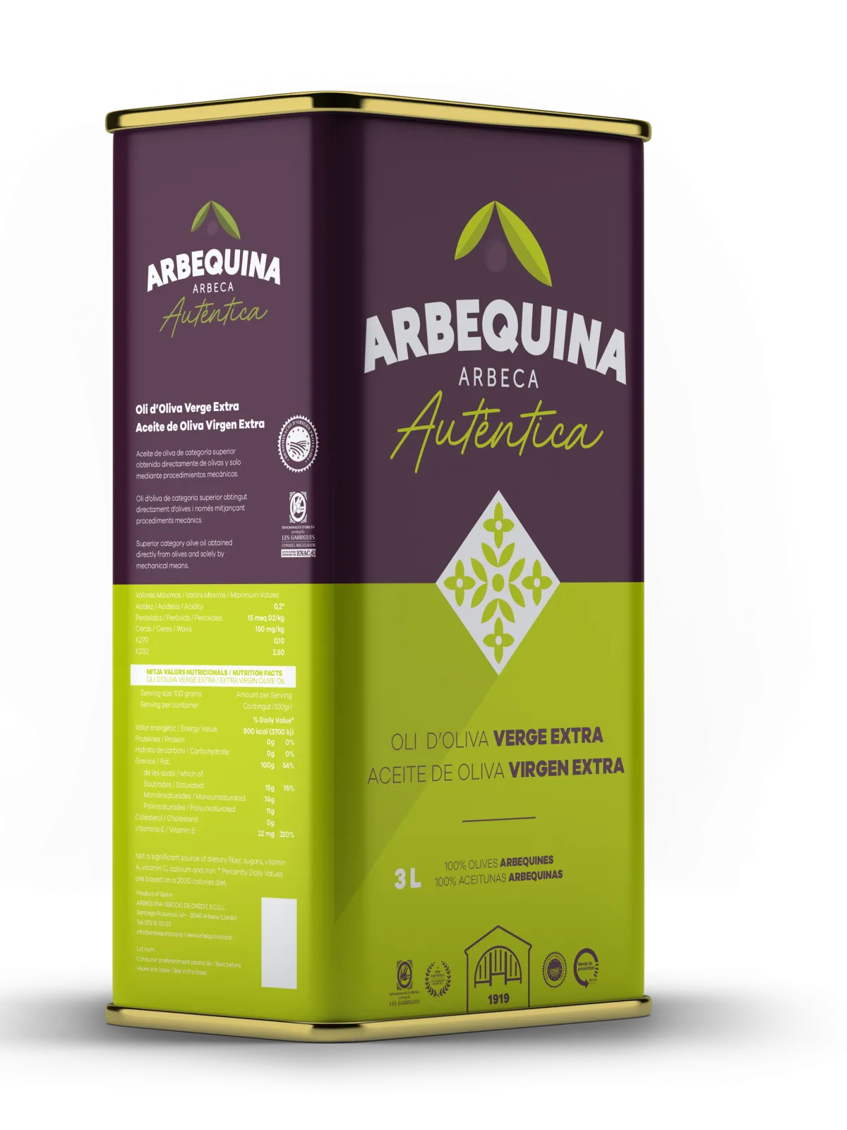 Oli d’Oliva Verge Extra Arbequina Cooperativa Arbeca 3 l