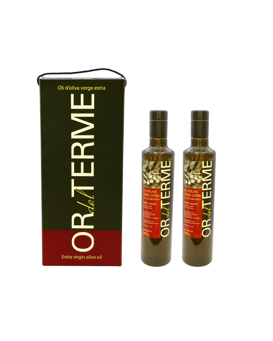 Lot 2 ampolles Oli d'Oliva Verge Extra Or del terme Camp de Bovera 500 ml