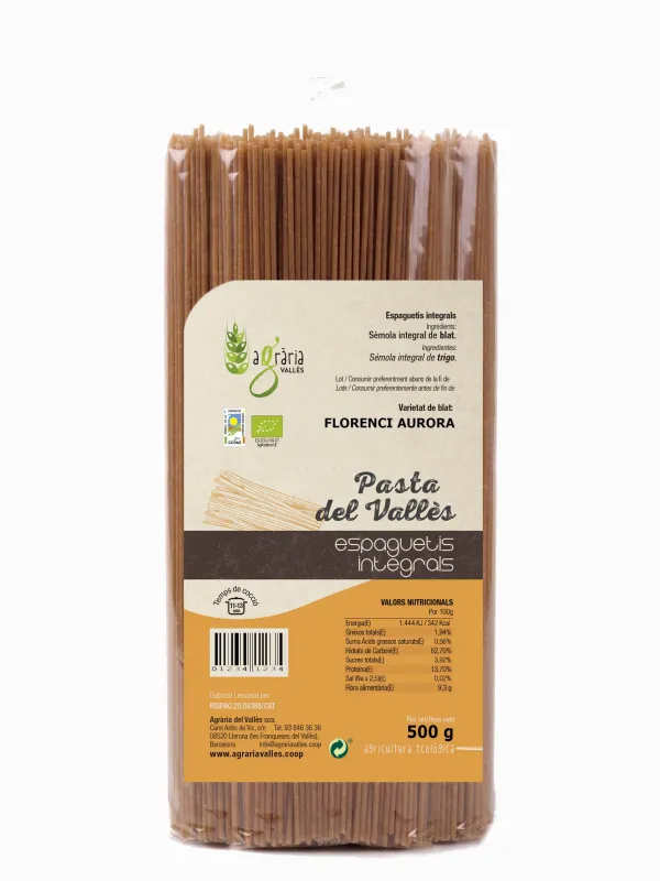 Producte Espaguetis integrals Eco Agrària del Vallès 500 g Imatge